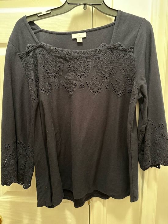 J. Jill Tops - J. Jill Navy Eyelet Detail Long Sleeve Top